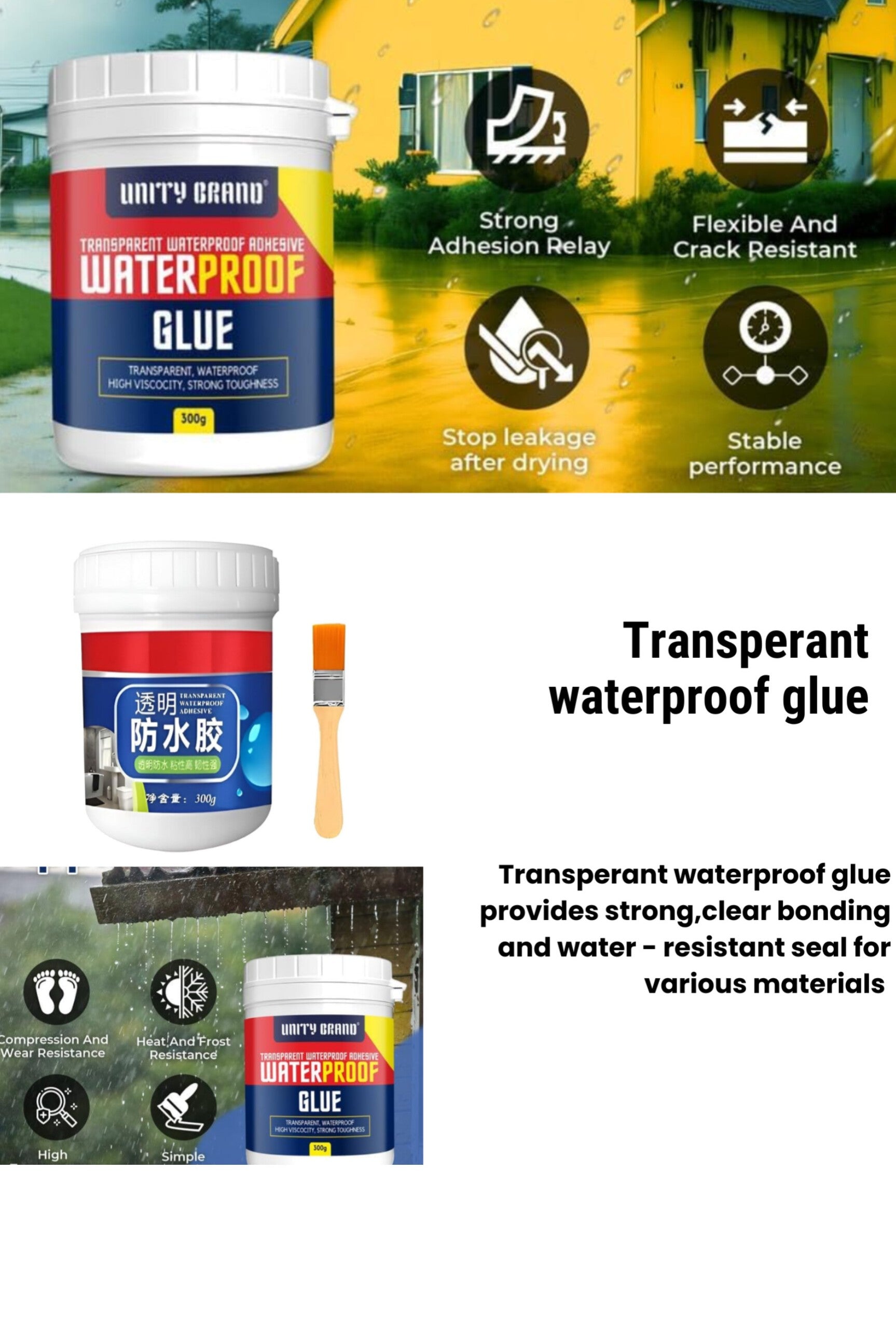 Transparent waterproof glue