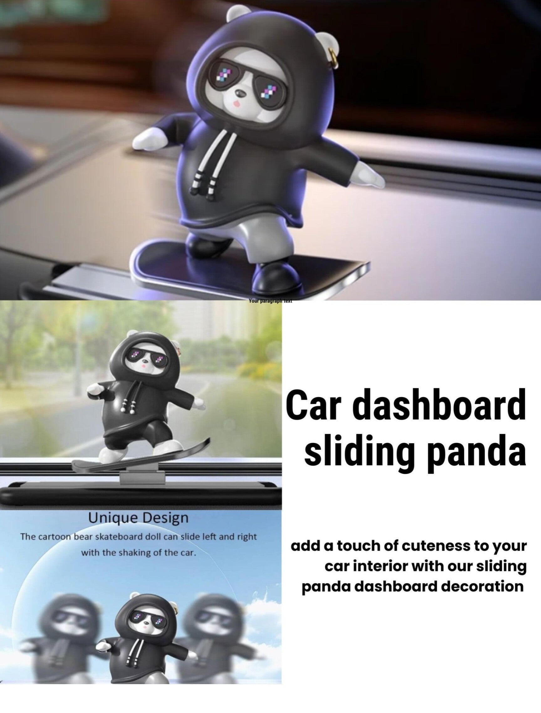 Car dashboard sliding panda