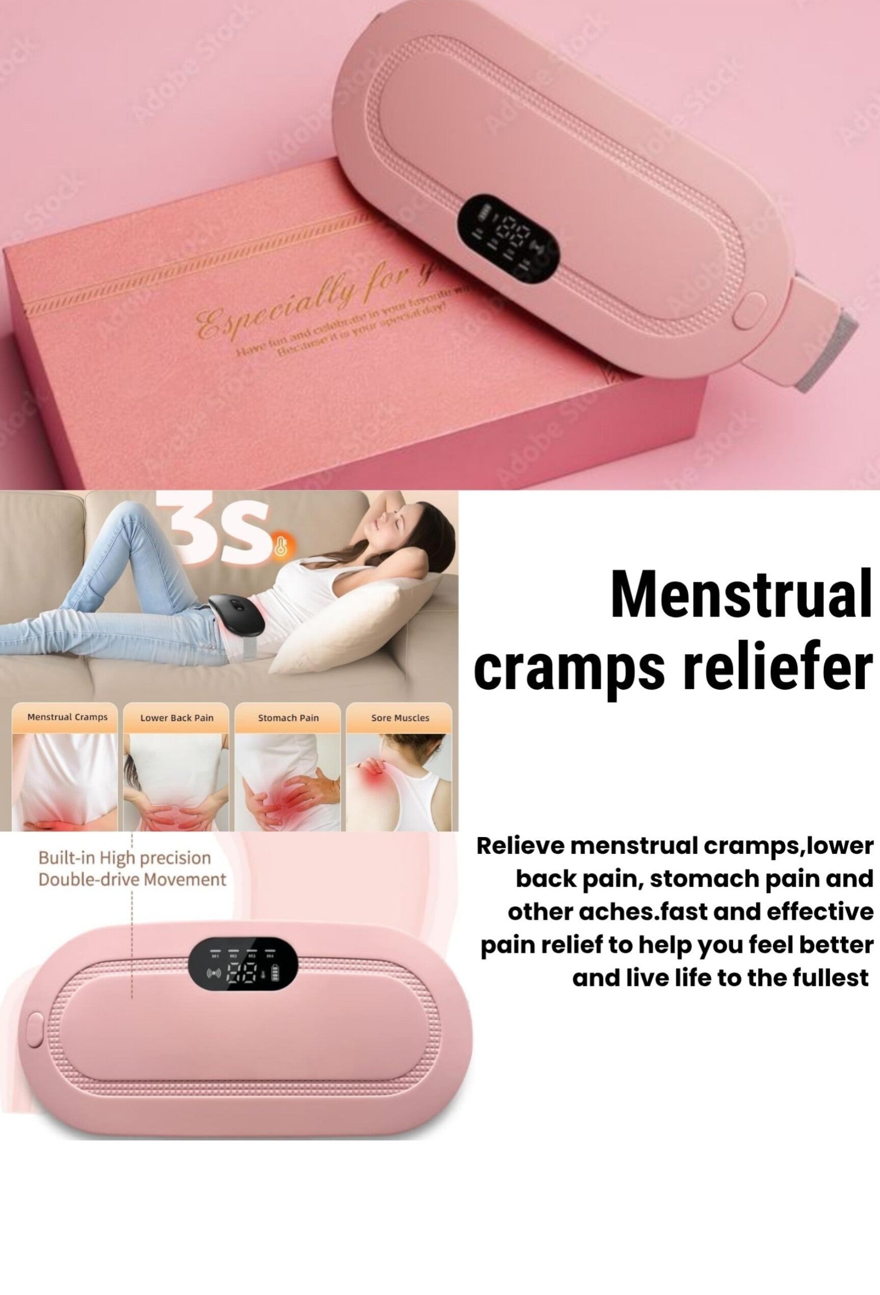 Menstrual Cramp Relief Device – Portable Period Pain Reliever | Heat & Massage Therapy for PMS