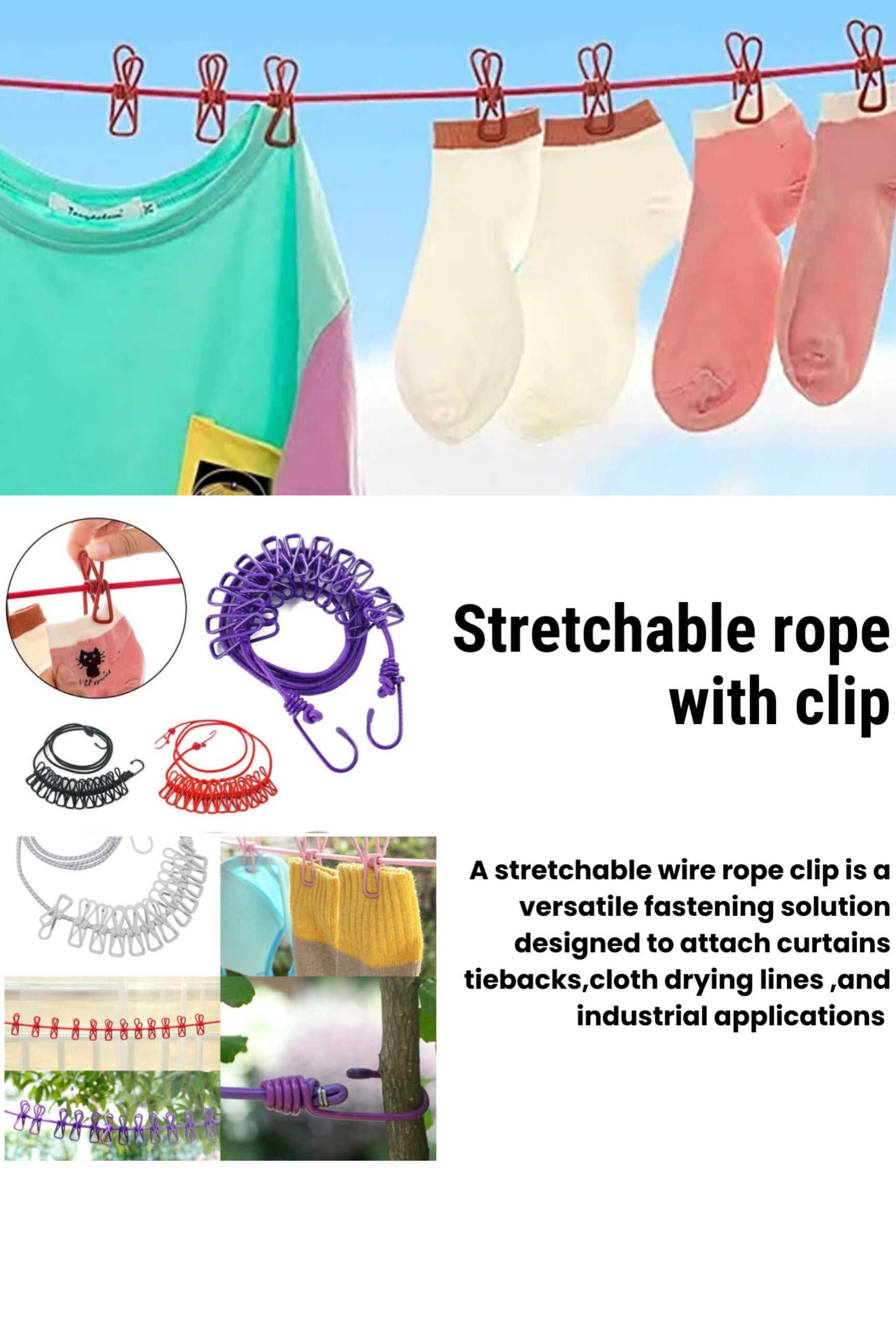 Strechable rope with clip