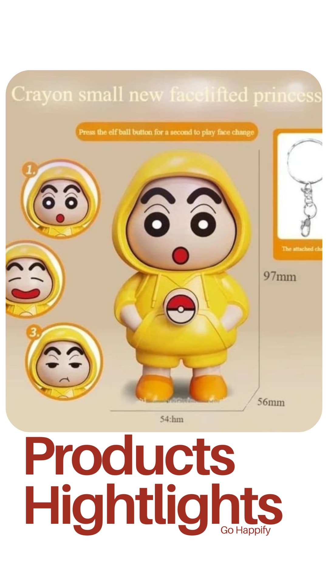 Shinchan face changing key chain