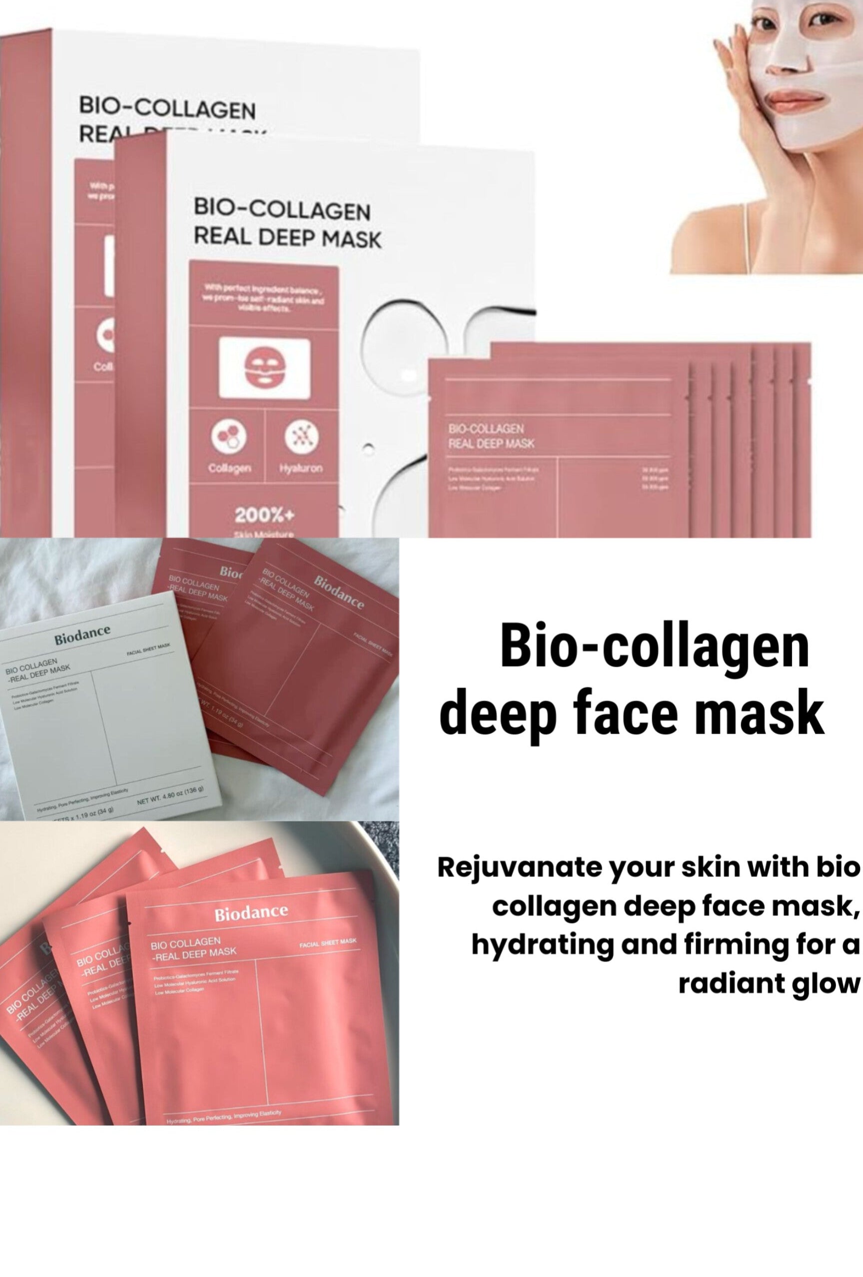 Bio Collagen Face Mask – Hydrating & Anti-Aging Sheet Mask for Glowing Skin - pack of 2