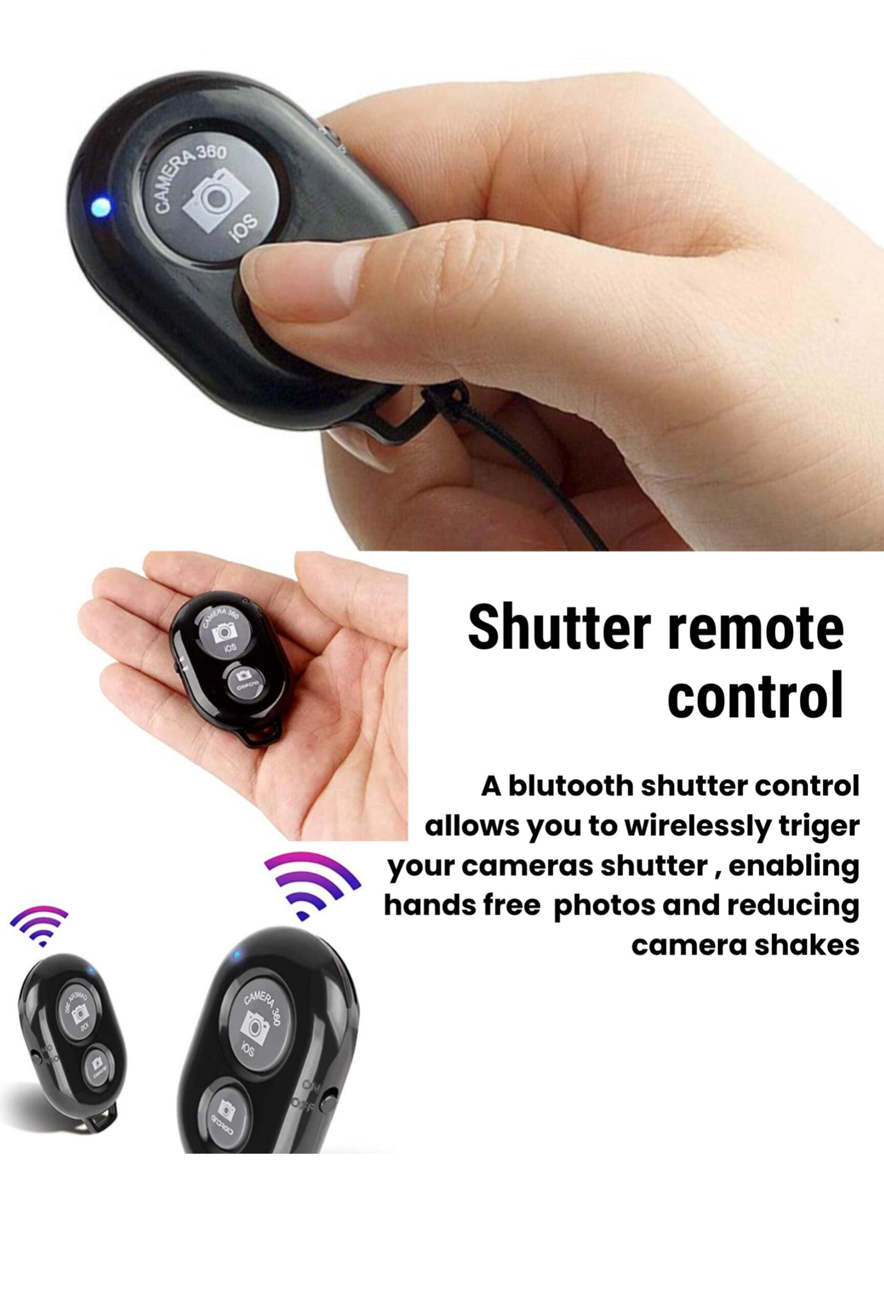 Bluetooth Shutter Remote Control – Wireless Selfie Button for Android & iPhone