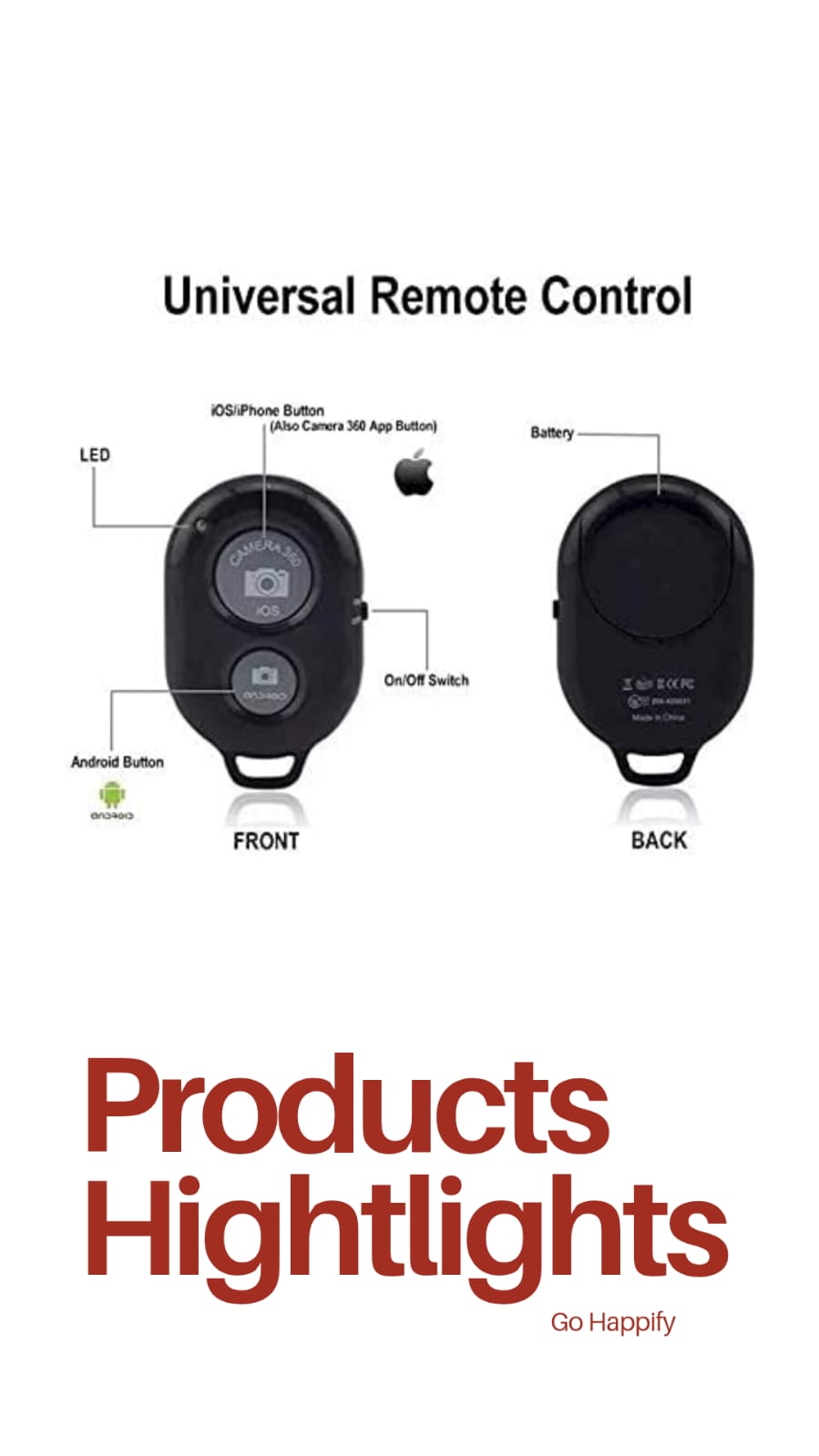 Bluetooth Shutter Remote Control – Wireless Selfie Button for Android & iPhone