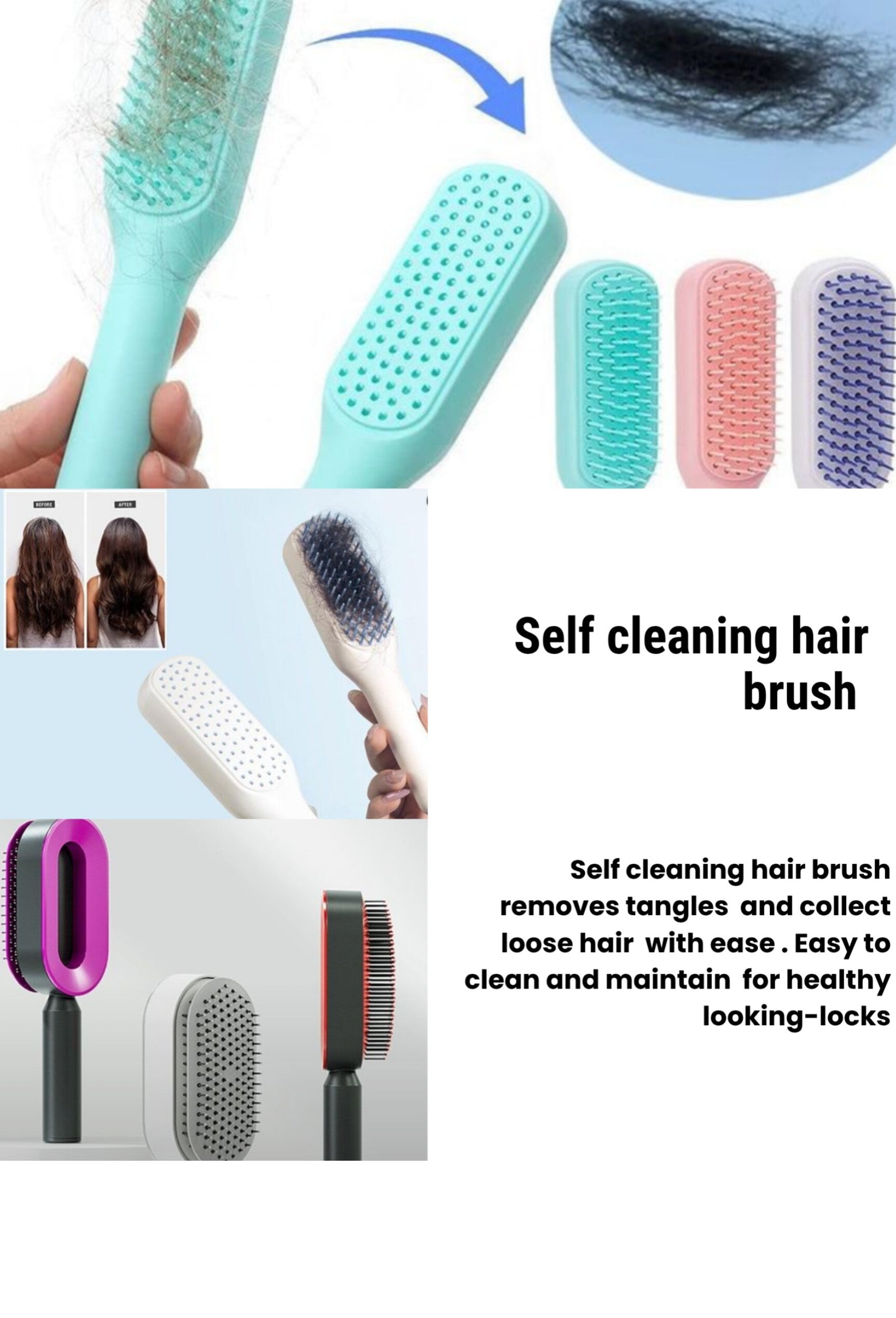 Self cleaning hair brush- Big